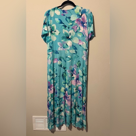 Soft Surroundings Watercolor Blue Floral Viscose Dress Womens Large Maxi EUC - Picture 8 of 9